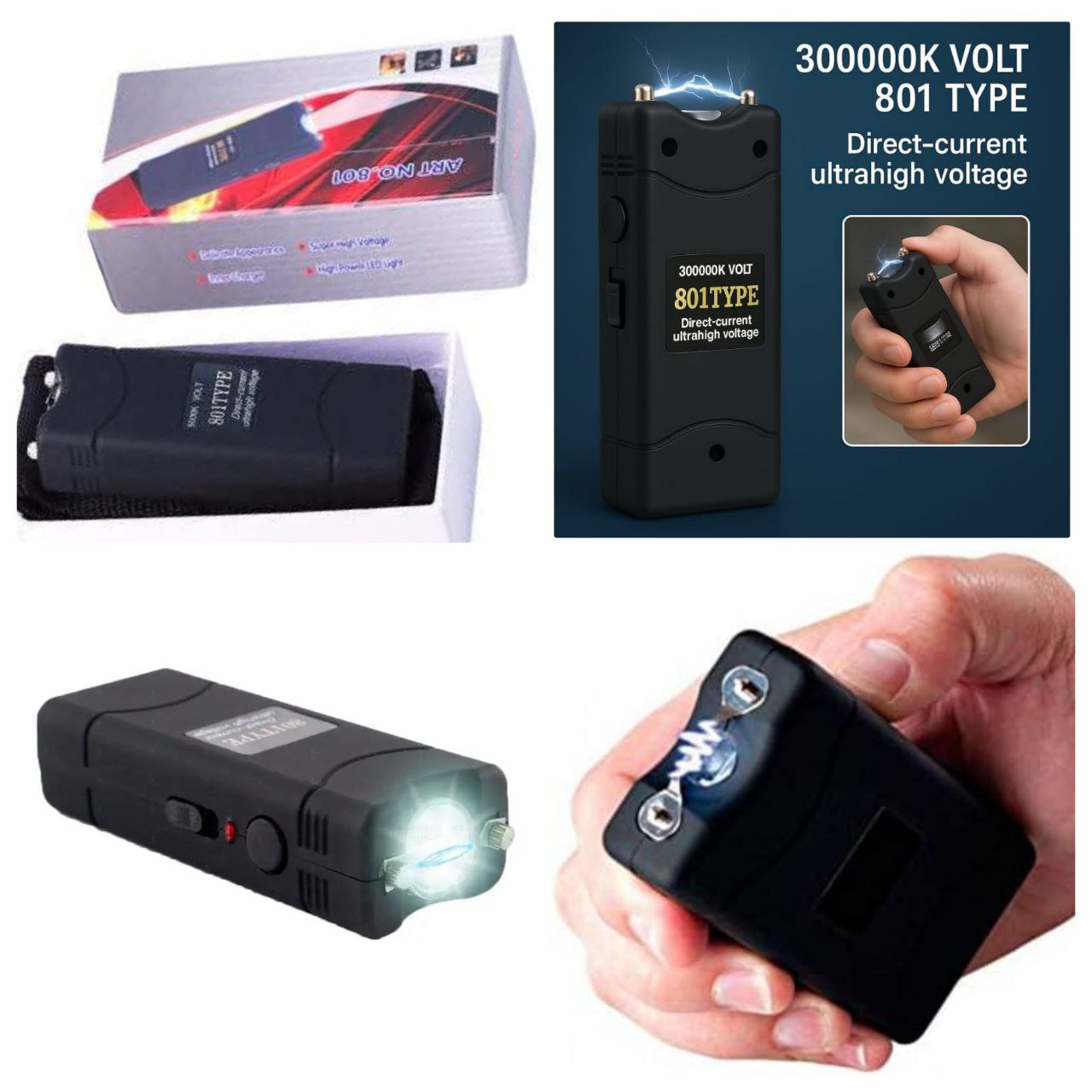 801 Type 30000Volt Self Defence Shock Device Stun Gun with Light